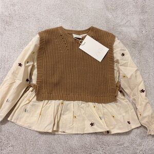 Zara Brown Knit Vest with Cream Floral Blouse